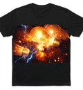 Light Surge Tee — exploding light bulbs, fire and electric arcs graphic on black tee